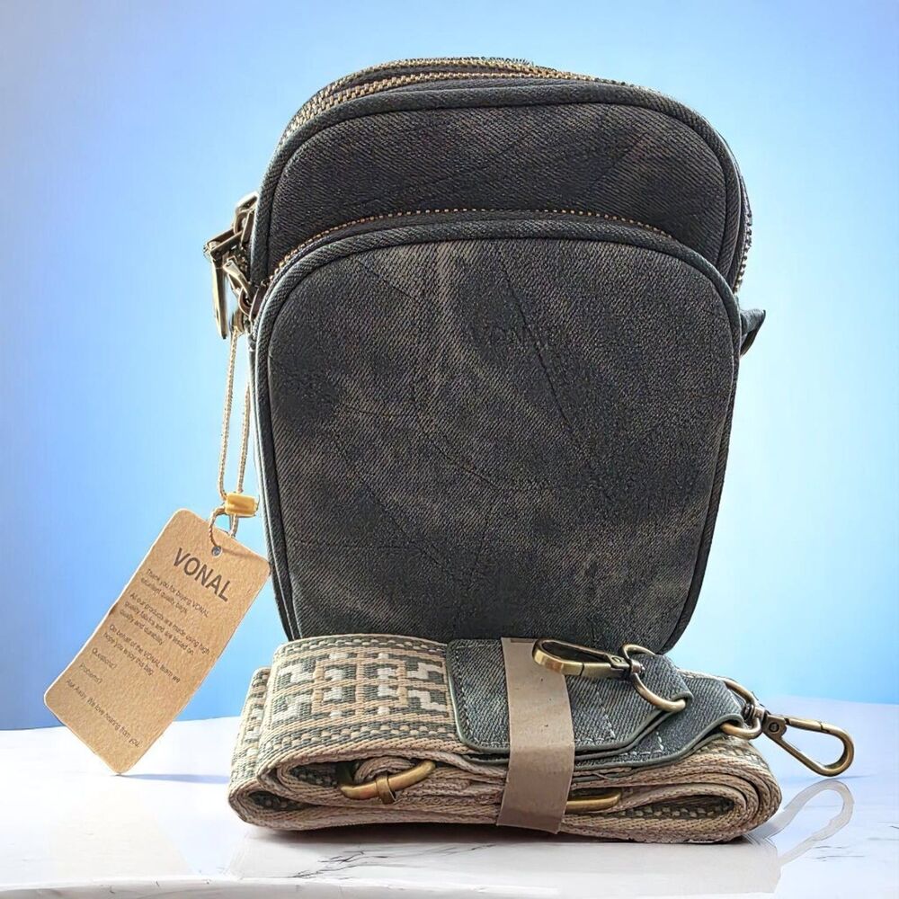 Handbag for Women Triple Pockets Crossbody Shoulder Bag Soft Denim - Picture 2 of 12